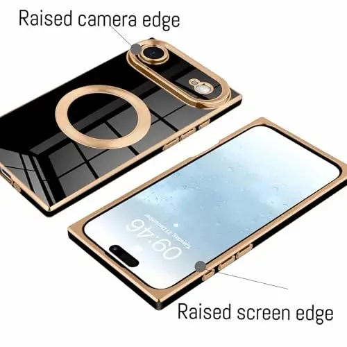 KANGHAR Case Designed for iPhone Air Magnetic [Compatible with MagSafe] Luxury Cute Plating Design Case Full-Body Anti-Scratch Shockproof Bumper Protective Cover Black - 3