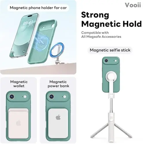 Vooii Magnetic for iPhone Air Case, Compatible with Magsafe (Premium Liquid Silicone) (Integrated Camera Control Button) Anti-Scratch Microfiber Lining for iPhone 17 Air 6.5 inch, Pine Green - 3