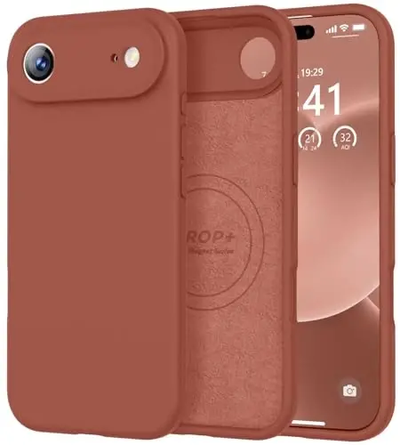 Vooii Magnetic for iPhone Air Case, Compatible with Magsafe (Premium Liquid Silicone) (Integrated Camera Control Button) Anti-Scratch Microfiber Lining for iPhone 17 Air 6.5 inch, Caramel 