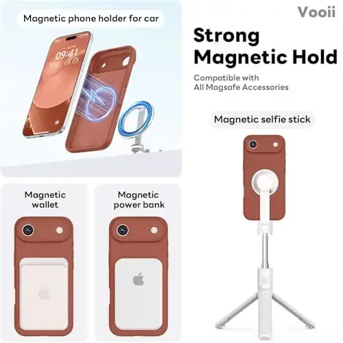 Vooii Magnetic for iPhone Air Case, Compatible with Magsafe (Premium Liquid Silicone) (Integrated Camera Control Button) Anti-Scratch Microfiber Lining for iPhone 17 Air 6.5 inch, Caramel - 3