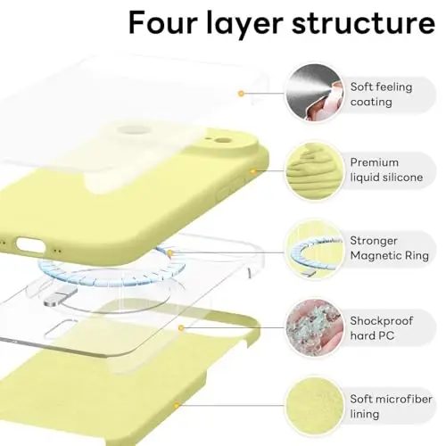 Vooii Magnetic for iPhone Air Case, Compatible with Magsafe (Premium Liquid Silicone) (Integrated Camera Control Button) Anti-Scratch Microfiber Lining for iPhone 17 Air 6.5 inch, Creamy Yellow - 6