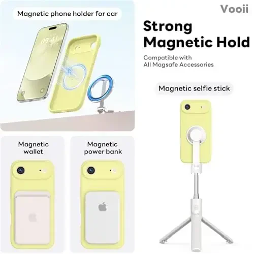 Vooii Magnetic for iPhone Air Case, Compatible with Magsafe (Premium Liquid Silicone) (Integrated Camera Control Button) Anti-Scratch Microfiber Lining for iPhone 17 Air 6.5 inch, Creamy Yellow - 3