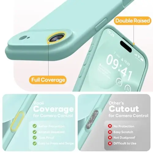 Vooii Magnetic for iPhone Air Case, Compatible with Magsafe (Premium Liquid Silicone) (Integrated Camera Control Button) Anti-Scratch Microfiber Lining for iPhone 17 Air 6.5 inch, Mint - 5