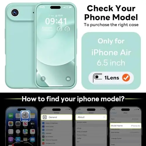 Vooii Magnetic for iPhone Air Case, Compatible with Magsafe (Premium Liquid Silicone) (Integrated Camera Control Button) Anti-Scratch Microfiber Lining for iPhone 17 Air 6.5 inch, Mint - VOOII (1)