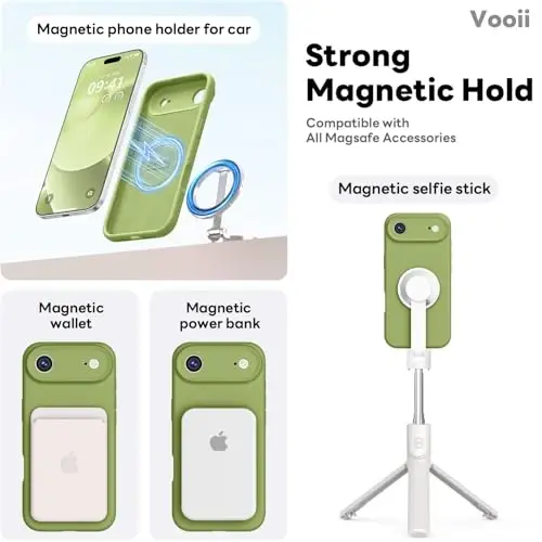 Vooii Magnetic for iPhone Air Case, Compatible with Magsafe (Premium Liquid Silicone) (Integrated Camera Control Button) Anti-Scratch Microfiber Lining for iPhone 17 Air 6.5 inch, Cedar Green - 3