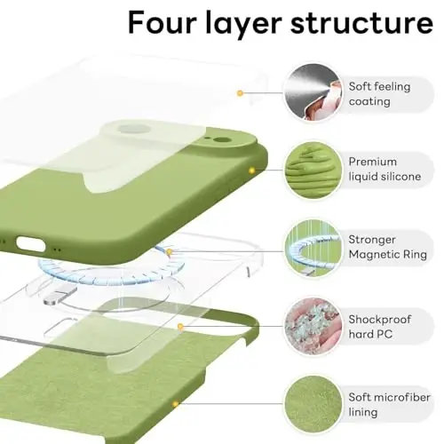 Vooii Magnetic for iPhone Air Case, Compatible with Magsafe (Premium Liquid Silicone) (Integrated Camera Control Button) Anti-Scratch Microfiber Lining for iPhone 17 Air 6.5 inch, Cedar Green - 6