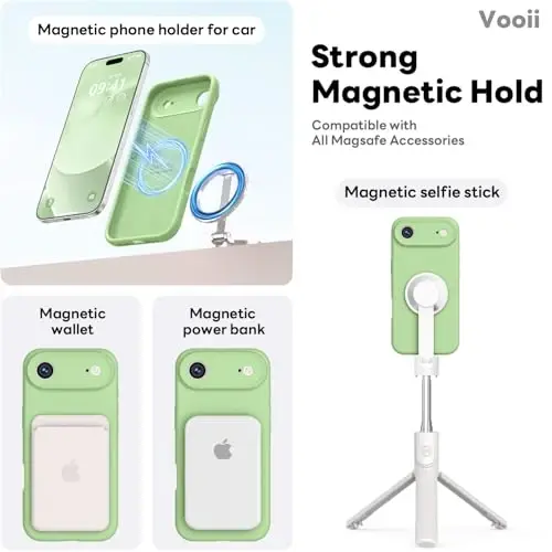 Vooii Magnetic for iPhone Air Case, Compatible with Magsafe (Premium Liquid Silicone) (Integrated Camera Control Button) Anti-Scratch Microfiber Lining for iPhone 17 Air 6.5 inch, Matcha - 3
