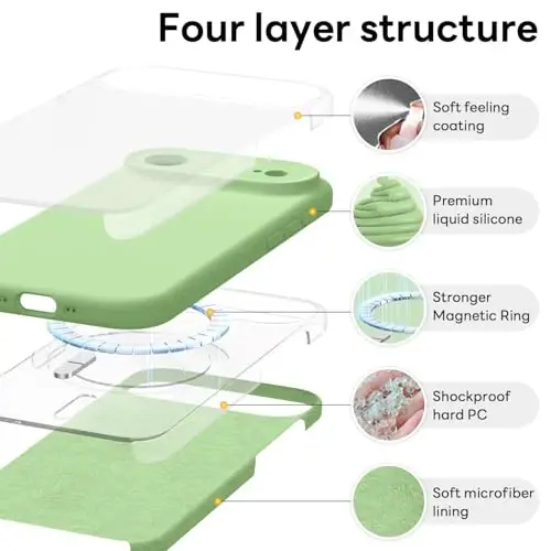 Vooii Magnetic for iPhone Air Case, Compatible with Magsafe (Premium Liquid Silicone) (Integrated Camera Control Button) Anti-Scratch Microfiber Lining for iPhone 17 Air 6.5 inch, Matcha 