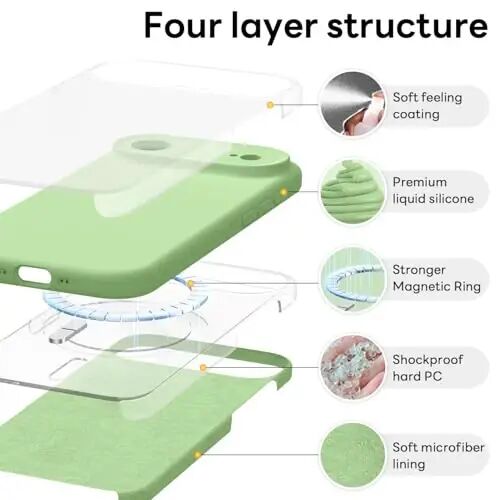 iPhone Air için Vooii Mıknatıslı Kılıf, Magsafe Uyumlu (Premium Sıvı Silikon) (Entegre Kamera Kontrol Düğmesi) iPhone 17 Air 6.5 inç için Çizilmez Mikrofiber Astar, Matcha - VOOII