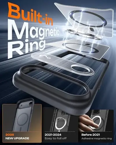iPhone Air Kamera Kontrol Yakalama Düğmeli, Dahili Manyetik Halkalı, Yarı Saydam Mat Telefon Kılıfı (Anahtar Siyah) - TOCOL, iPhone Air 6.5 inç için - 3