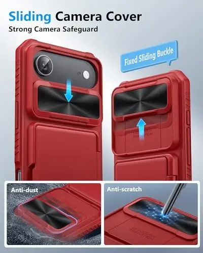 ATATOO for iPhone Air Case Wallet, Built-in Card Holder (Store 3-5 Cards) & Slide Lens Cover, Military Grade Protection, Strong Silicone Protective Phone Cover Case for iPhone Air 2025 6.5