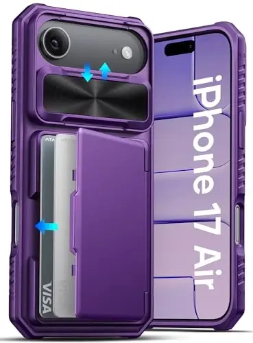 ATATOO for iPhone Air Case, Built-in Card Holder (3-5 Cards) & Slide Camera Cover & RFID Blocking, Military Grade Protection, Hard Wallet Phone Cover Case for iPhone Air 2025 6.5