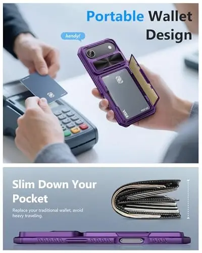 ATATOO for iPhone Air Case, Built-in Card Holder (3-5 Cards) & Slide Camera Cover & RFID Blocking, Military Grade Protection, Hard Wallet Phone Cover Case for iPhone Air 2025 6.5