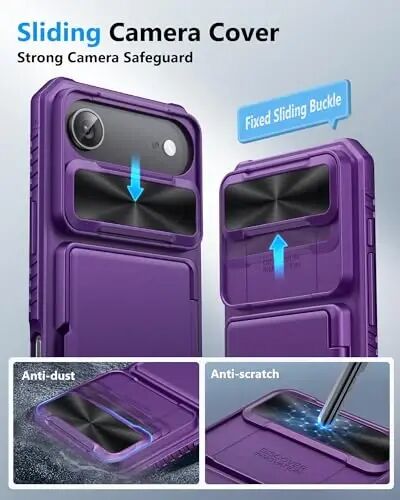 ATATOO for iPhone Air Case Wallet with HD Tempered Glass Screen Protector [2 Pack], Card Holder & Slide Camera Cover, Drop Protection, Protective Case for iPhone Air 2025 6.5