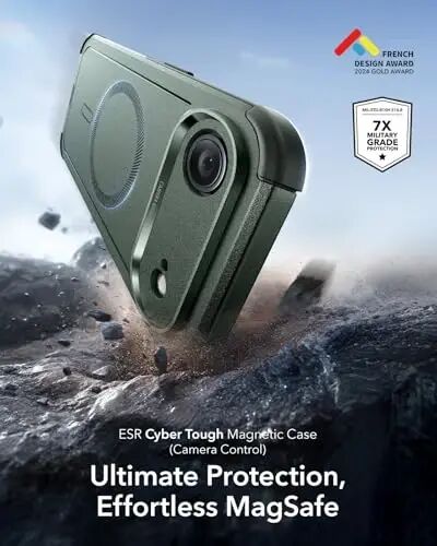 ESR for iPhone Air Case, 7X Military-Grade Drop Protection, Shock-Absorbing Rugged iPhone 17 Air Cover with Camera Control Button, MagSafe Accessories Compatible, Cyber Series, Olive Green - ESR (1)