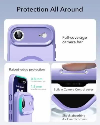 ESR for iPhone Air Case, Camera Control, Compatible with MagSafe, Shockproof Military-Grade Protection, Magnetic Phone Case for iPhone 17 Air Case, Frosted Purple - 3