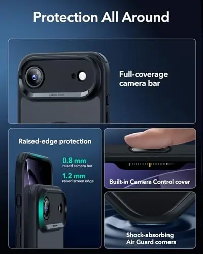 ESR for iPhone Air Case, Camera Control, Compatible with MagSafe, Shockproof Military-Grade Protection, Magnetic Phone Case for iPhone 17 Air Case, Frosted Black - 3