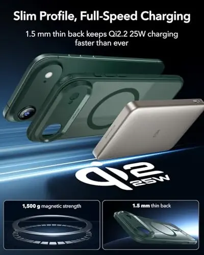 ESR for iPhone Air Case, Camera Control, Compatible with MagSafe, Shockproof Military-Grade Protection, Magnetic Phone Case for iPhone 17 Air Case, Frosted Green - 5