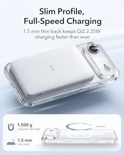ESR for iPhone Air Case, Camera Control, Compatible with MagSafe, Shockproof Military-Grade Protection, Magnetic Phone Case for iPhone 17 Air Case, Clear Shimmer - 5