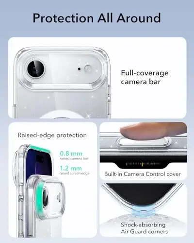 ESR for iPhone Air Case, Camera Control, Compatible with MagSafe, Shockproof Military-Grade Protection, Magnetic Phone Case for iPhone 17 Air Case, Clear Shimmer - 3