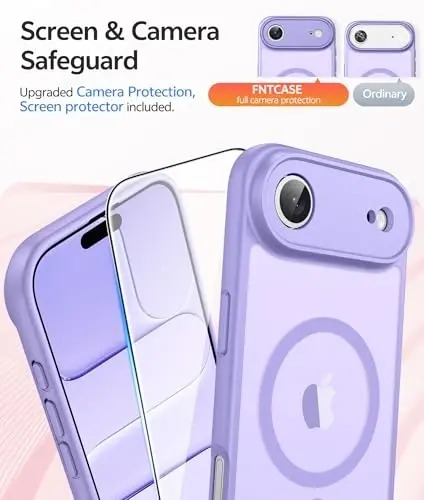 FNTCASE for iPhone Air Case: [Compatible with Magsafe] Translucent Matte Cases with [Full Camera Protection] [Screen Protector] Military Grade Shockproof Protective Phone Cover - Light Purple - 4
