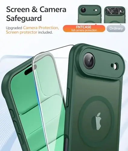 FNTCASE for iPhone Air Case: [Compatible with Magsafe] Translucent Matte Cases with [Full Camera Protection] [Screen Protector] Military Grade Shockproof Protective Phone Cover - Green - 4