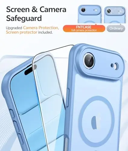 FNTCASE for iPhone Air Case: [Compatible with Magsafe] Translucent Matte Cases with [Full Camera Protection] [Screen Protector] Military Grade Shockproof Protective Phone Cover - Light Blue - 4