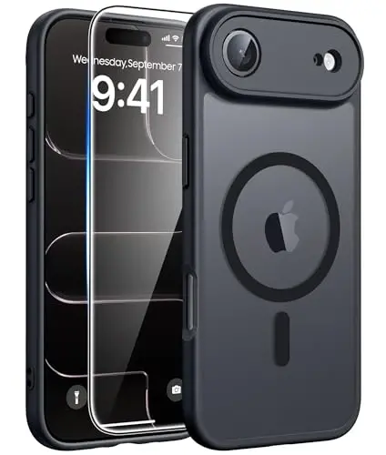 FNTCASE for iPhone Air Case, Fit for Magsafe, with Glass Screen Protector | Full Camera Protection, Translucent Matte, 14FT Military Grade Drop Proof, Shockproof Protective Phone Cover, Black 