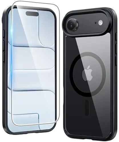 FNTCASE for iPhone Air Case: Clear Anti Yellowing Magnetic Military Grade Drop Protection Cell Phone Cover - Rugged Shockproof Protective Bumper Transparent Phonecase (B-Black) 