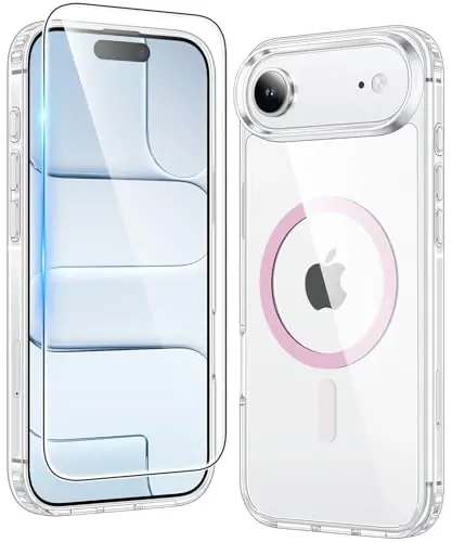 FNTCASE for iPhone Air Case Clear: Magnetic Phone Cases Compatible with Magsafe Slim Anti Yellowing Military Grade Drop Protection Rugged Shockproof Protective Transparent Cell Cover (C-A Pink) - FNTCASE (1)