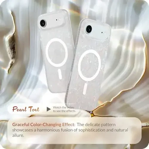 LONLI Hue for iPhone Air Case - White Pearl Tort Shockproof Magnetic Phone Cover - [Compatible with Magsafe] - Elegant, Unique and Aesthetic for Women and Girls - 2