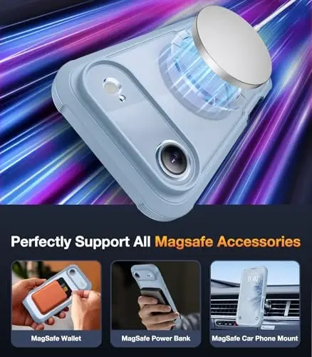 Diaclara Magnetic Designed for iPhone Air Case Full Body Bumper,[Compatible with MagSafe] Military Drop Proof Cover with Built-in Touch Sensitive Anti-Scratch Screen Protector for iPhone 17 Air Blue - 4