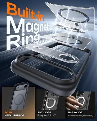 TOCOL for iPhone Air Case, Compatible with Magsafe, Full Camera Protection, Built-in Magnetic Ring, Drop Protection, Slim Thin Translucent Matte Phone Case for iPhone 17 Air (Black) - 1