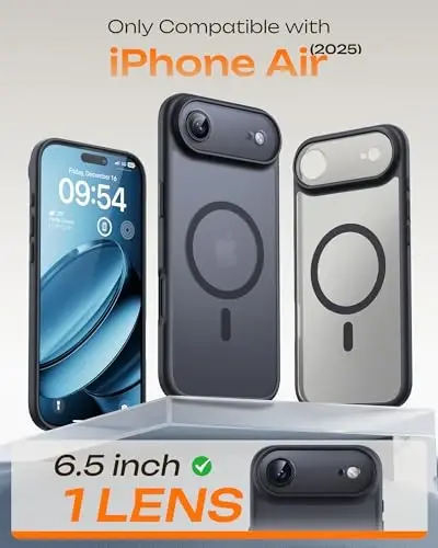 TOCOL for iPhone Air Case, Compatible with Magsafe, Full Camera Protection, Built-in Magnetic Ring, Drop Protection, Slim Thin Translucent Matte Phone Case for iPhone 17 Air (Black) - 5