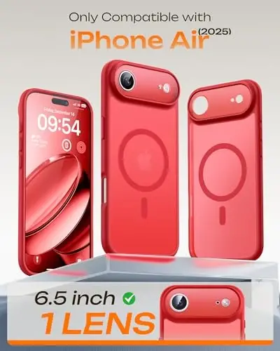 TOCOL for iPhone Air Case, Full Camera Protection, Built-in Magnetic Ring, Compatible with Magsafe Charger, Drop Protection, Translucent Matte Phone Case for iPhone 17 Air 6.5 inch (Red) - 5