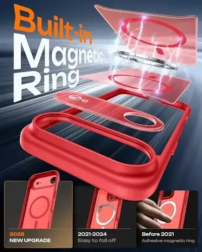 TOCOL for iPhone Air Case, Full Camera Protection, Built-in Magnetic Ring, Compatible with Magsafe Charger, Drop Protection, Translucent Matte Phone Case for iPhone 17 Air 6.5 inch (Red) - 2