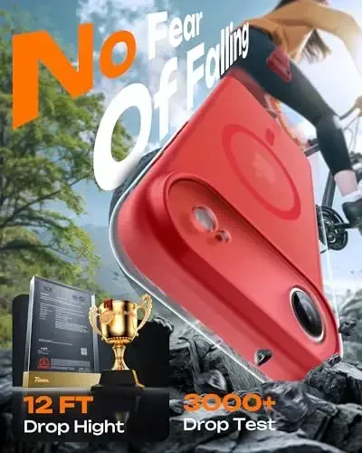 TOCOL for iPhone Air Case, Full Camera Protection, Built-in Magnetic Ring, Compatible with Magsafe Charger, Drop Protection, Translucent Matte Phone Case for iPhone 17 Air 6.5 inch (Red) - 3