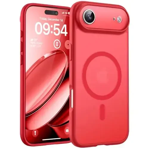 TOCOL for iPhone Air Case, Full Camera Protection, Built-in Magnetic Ring, Compatible with Magsafe Charger, Drop Protection, Translucent Matte Phone Case for iPhone 17 Air 6.5 inch (Red) - TOCOL
