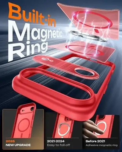 TOCOL for iPhone Air Case, Full Camera Protection, Built-in Magnetic Ring, Compatible with Magsafe Charger, Drop Protection, Translucent Matte Phone Case for iPhone 17 Air 6.5 inch (Red) - TOCOL (1)
