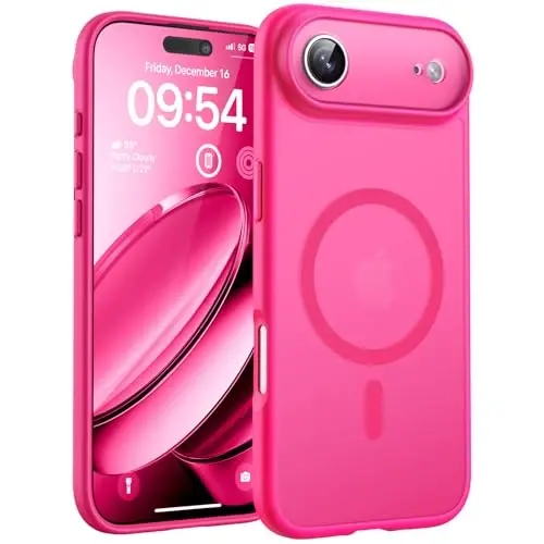 TOCOL for iPhone Air Case, Full Camera Protection, Built-in Magnetic Ring, Compatible with Magsafe Charger, Drop Protection, Translucent Matte Phone Case for iPhone 17 Air 6.5 inch (Hot Pink) - 1