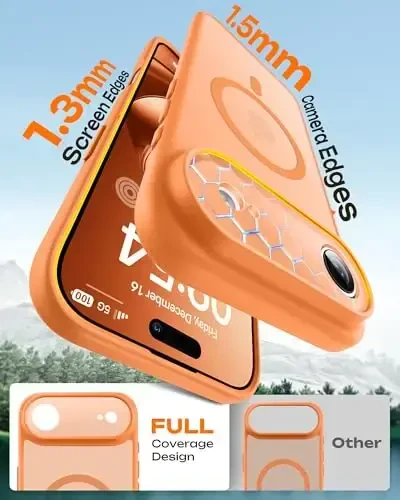 TOCOL for iPhone Air Case, Full Camera Protection, Built-in Magnetic Ring, Compatible with Magsafe Charger, Drop Protection, Translucent Matte Phone Case for iPhone 17 Air 6.5 inch (Orange) - 4