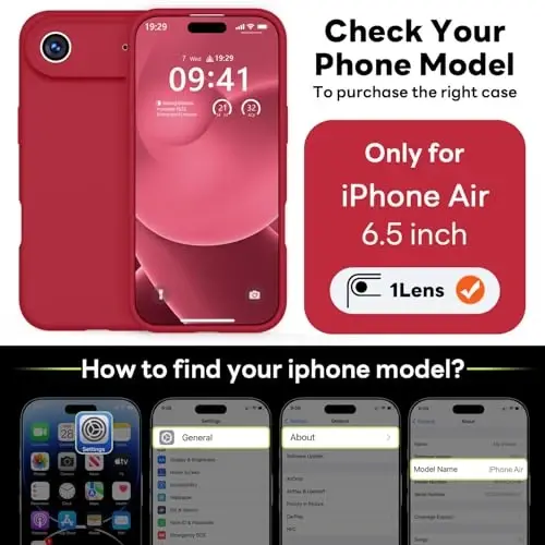 Vooii Magnetic for iPhone Air Case, Compatible with Magsafe (Premium Liquid Silicone) (Integrated Camera Control Button) Anti-Scratch Microfiber Lining for iPhone 17 Air 6.5 inch, Red - 2