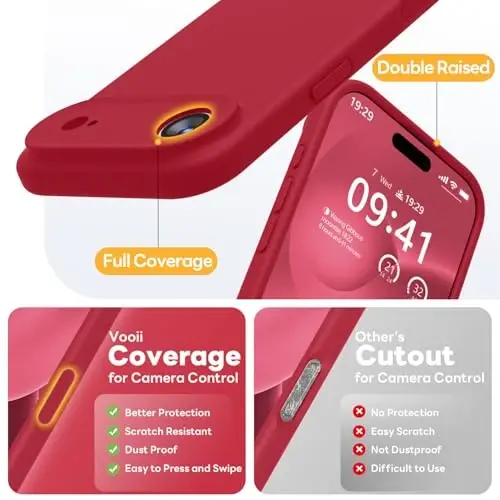 Vooii Magnetic for iPhone Air Case, Compatible with Magsafe (Premium Liquid Silicone) (Integrated Camera Control Button) Anti-Scratch Microfiber Lining for iPhone 17 Air 6.5 inch, Red - 5