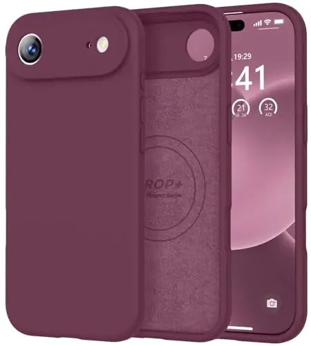 Vooii Magnetic for iPhone Air Case, Compatible with Magsafe (Premium Liquid Silicone) (Integrated Camera Control Button) Anti-Scratch Microfiber Lining for iPhone 17 Air 6.5 inch, WineRed 