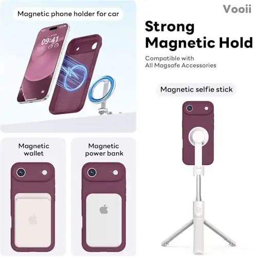 Vooii Magnetic for iPhone Air Case, Compatible with Magsafe (Premium Liquid Silicone) (Integrated Camera Control Button) Anti-Scratch Microfiber Lining for iPhone 17 Air 6.5 inch, WineRed - 3