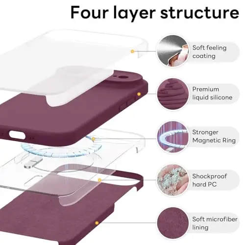 Vooii Magnetic for iPhone Air Case, Compatible with Magsafe (Premium Liquid Silicone) (Integrated Camera Control Button) Anti-Scratch Microfiber Lining for iPhone 17 Air 6.5 inch, WineRed - 6