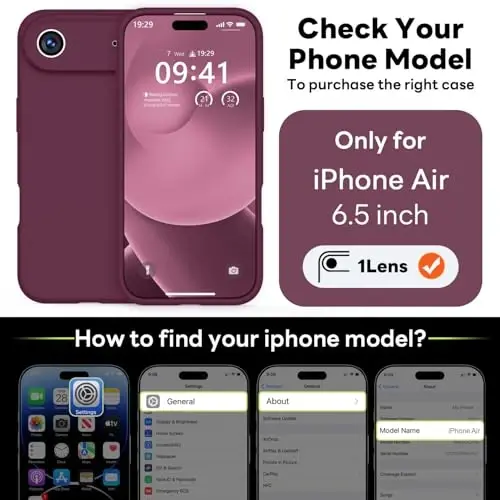 Vooii Magnetic for iPhone Air Case, Compatible with Magsafe (Premium Liquid Silicone) (Integrated Camera Control Button) Anti-Scratch Microfiber Lining for iPhone 17 Air 6.5 inch, WineRed - 2
