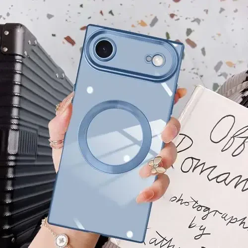 KANGHAR Case Designed for iPhone Air Magnetic [Compatible with MagSafe] Luxury Cute Plating Design Case Full-Body Anti-Scratch Shockproof Bumper Protective Cover Blue - 6