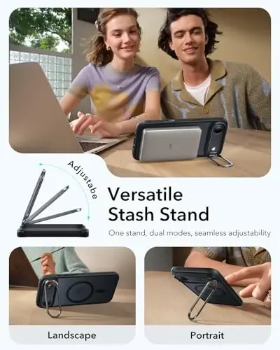iPhone Air uchun ESR g‘ilofi Stash Stand, MagSafe bilan mos keladigan kamera boshqaruv qopqog‘i, harbiy darajadagi tushishdan himoya qiluvchi magnit telefon g‘ilofi iPhone Air uchun, tirnalishga chidamli orqa qopqoq, muzlatilgan qora - 6