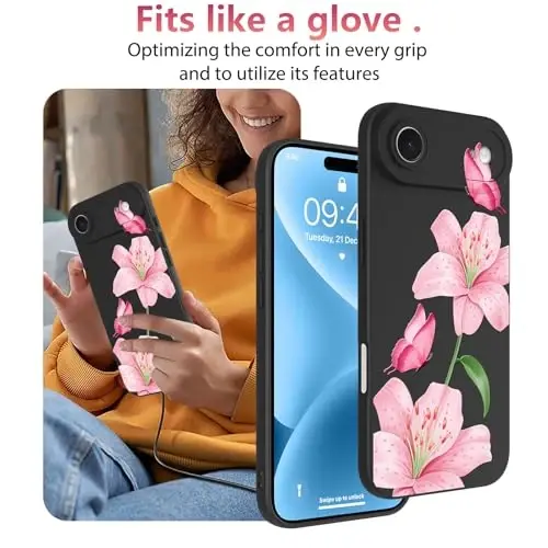 iPhone Air uchun OOK gul naqshli g‘ilof, yoqimli nilufar guli va kapalak | Yumshoq TPU, ayollar va qizlar uchun zarbalarga chidamli himoya g‘ilofi 